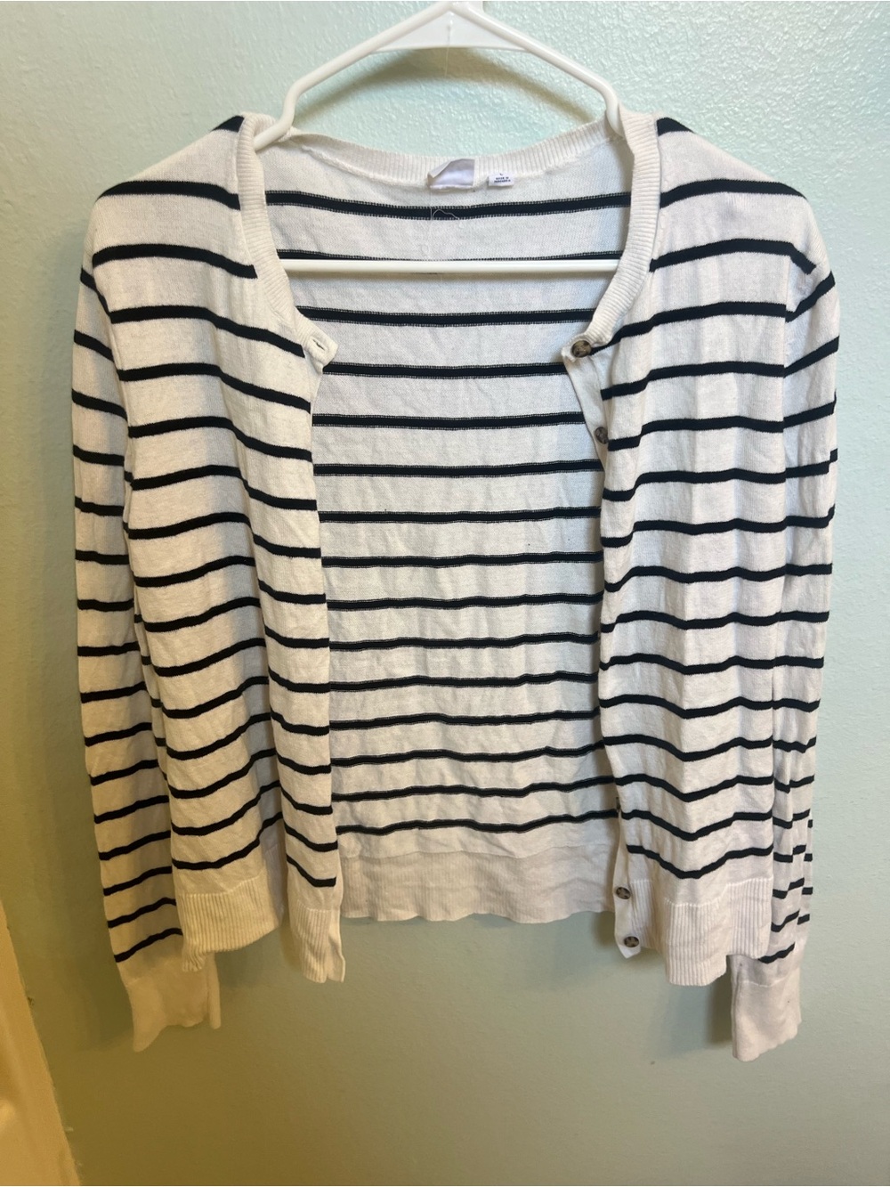 Gap 100% Cotton Cardigan Black & White Stripes, Gently Used Size Large